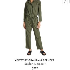 $273 VELVET BY GRAHAM & SPENCER Taylor Jumpsuit Long Sleeve Green Large Cotton